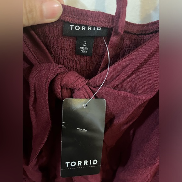 Torrid Peplum Rayon Crepe Embroidered Sleeve Top - Picture 7 of 7